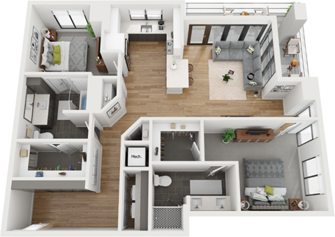 2 bedroom 2 bathroom floor plan G at Deca Apartments, South Carolina, 29601